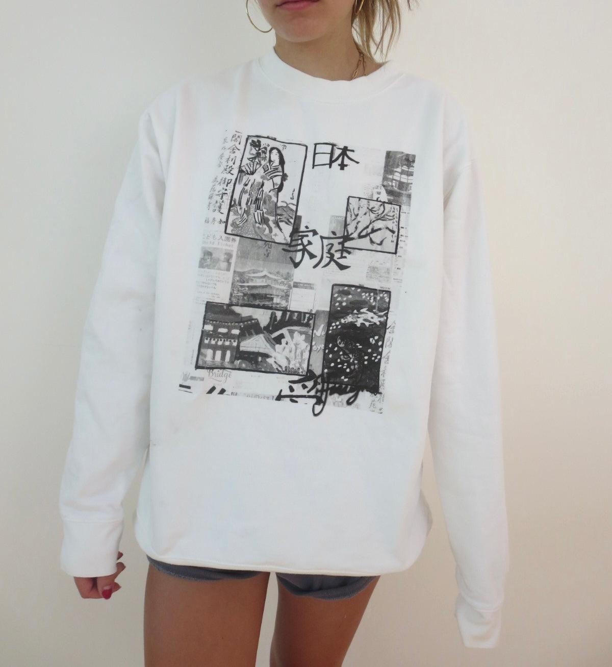White Japan inspo art crewneck