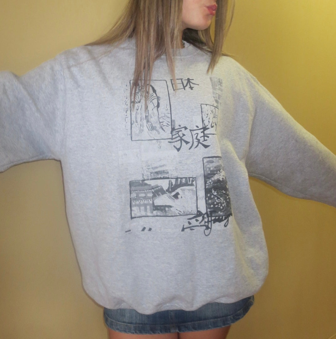 Grey Japan inspo Art Crewneck